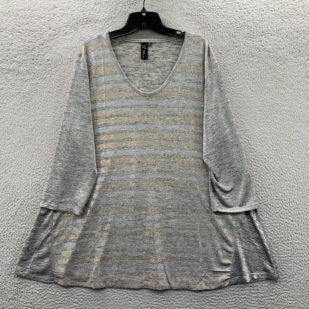 Focus Casual Life Blouse Womens XL Top 3/4 Sleeve Extra Large Gray*